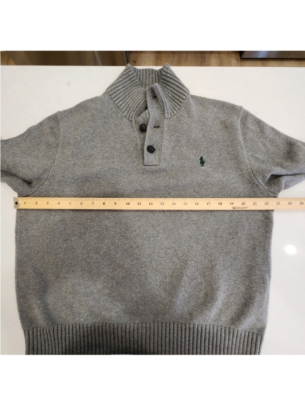 Polo Ralph Lauren Mens Gray Marled Knit Cotton Button Mock Neck Sweater Size L - Picture 8 of 9